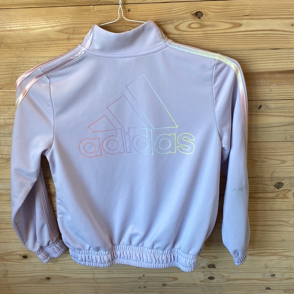 Girls Adidas track jacket. Pastel purple with rainbow stripes. - Picture 12 of 16